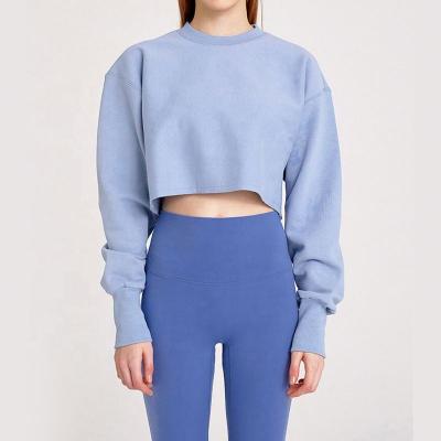 China New Solid Color Breathable Fitness Pullover Sweater Gym Sports Long Sleeves Crop Tops Women's Activewear for sale