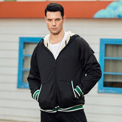 China Autumn Winter New Sports Fashion Breathable Color Blocking Plush Zipper Cardigan Tops Plus Size Men's Hoodies for sale