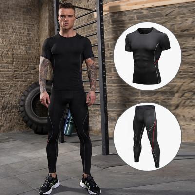 China QUICK DRY Men's Fitness Training Clothes Pro Sports Short Sleeve Men's Workout Short Quick Dry Men's Two-Piece Set for sale