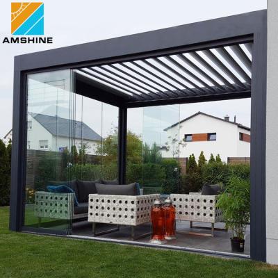 China Easily Assembled Motorized Bioclimatic Garden Pergola Louvre Cover Remote Control Outdoor Gazebo for sale