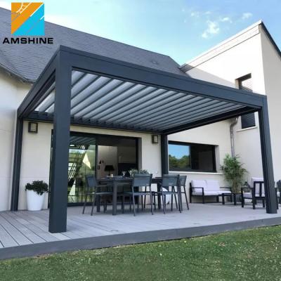 China Easily Assembled Functional Louvered Roof Motorized Aluminum Pergola With LED Lights for sale