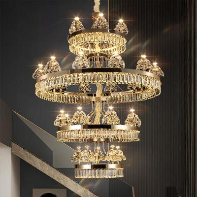 China Modern Contemporary Style Indoor Decoration Hotel Church Hall Large Gold Led Crystal Luxury Chandelier Pendant Lamp for sale