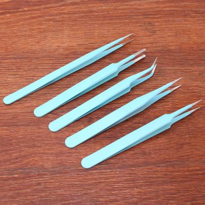 China Comfortable Logo Hot Selling Stainless Steel Eyelash Extension Custom Handle Tweezers For Beauty for sale