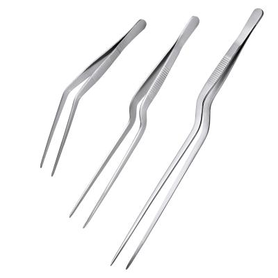 China Comfortable Custom Handle Factory Price Color Stainless Steel Chef Cooking Tweezers With Offset Tip for sale