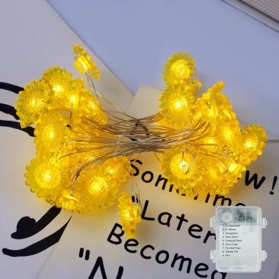 China Battery Operated Copper Wire+LED Copper Wire String Light Novelty Home Decor Lighting Yellow Daisy Shape Warm LED String Lights for sale