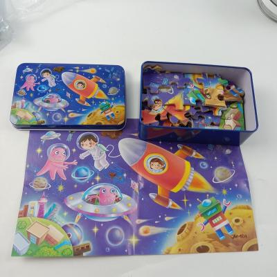 China Children 60 Pcs Cartoon Tin Box Puzzle Game Educational Jigsaw Puzzle Toys / Customized Puzzle Toy With Metal Box CP-210001 for sale