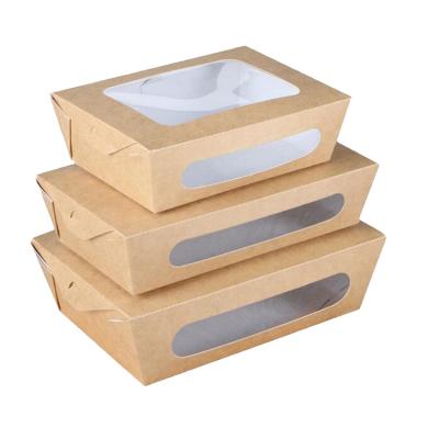 China Wholesale Cheap Soft Recyclable Brown Kraft Paper Salad Packing Box Custom Printed Disposable Food Salad Packaging Box Eco Friendly for sale