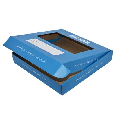 China Recycled Materials Wholesale Custom Blue Logo Printed Window Corrugated Paper Box for sale