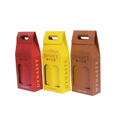 China Recycled Materials Wholesale Custom Printed 2 Pack Portable Corrugated Wine Paper Gift Packaging Bags With Handle for sale