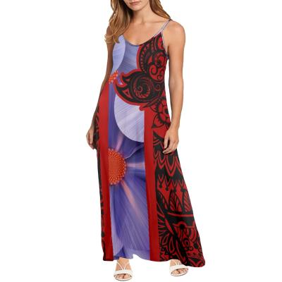 China Wholesale Custom Polynesian LOGO Dress Plus Size Dress Summer Elegant Casual Wear New Design Print Breathable Long Dress for sale