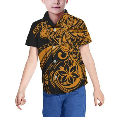 China New Design Breathable Polynesian Print Summer Custom Boy-shirts Wholesale LOGO Boys Clothes Short Sleeve Children Clothing Kids 5-16 Years for sale