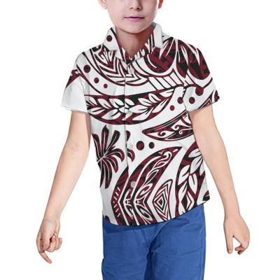 China Breathable Polynesian Palmettos Print Custom Shirt Kids Casual Wholesale Boys Clothes Short Sleeve Kids Wear Polyester OEM Shirt for sale