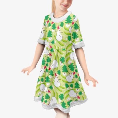 China New Arrivals Washable Girls Christmas Print Dress Super Soft LOGO M-2XL Custom Oversized Kids Dress Casual Winter Kids Clothing for sale