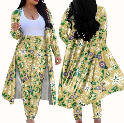 China QUICK DRY Long Coat Two Piece Pants Set Plus Size Women's Coats Sheath Long Sleeve Fusarium Mandala Retro Floral Print Long Outfits for sale