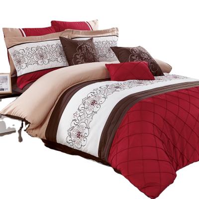 China Nondisposable Luxury American Style Embroidery Bedding Set Wedding Bedspreads Red Silk Bedroom Bedding Set for sale