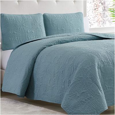 China Amazon Hot Sale Home Ultrasonic Quilting Emboss Bed Cover Home Use Microfiber Comforter for sale