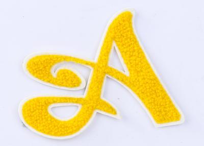 China Yellow Letter A Embroidery Chenille Iron On Appliques For Hooddie for sale