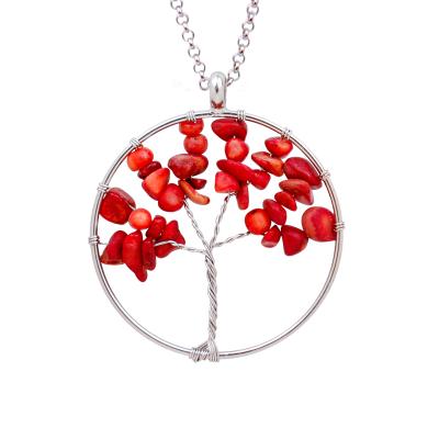 China Fashion Tree of Life Quartz Crystal Pendant Necklace Chakra Gemstone Jewelry for Women Unisex for sale