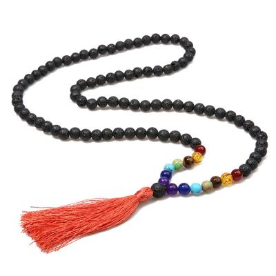 China Mala Prayer Beads Wrap Necklace CLASSIC with long tassel meditation statement natural stone necklace for sale