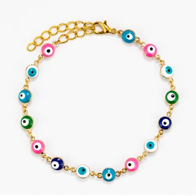 China Evil Eye Lucky Eye Colorful Beaded Trendy Drop Oil Anklet Chain Bracelet Beads Bracelet For Women Men Jewelry Bangle for sale