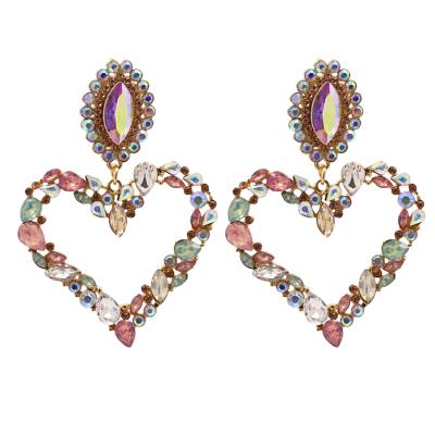 China CLASSIC Colorful Gold Plated Rhinestone Cystal Stud With Heart Circle Drop Statement Earrings For Women Girls for sale