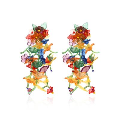 China CLASSIC Bohemia Resin Petal Earrings Exaggerated Long Floral Tassel Earrings For Women Girls for sale