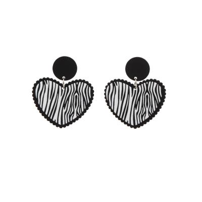 China CLASSIC Unique Irregular Acrylic Heart Black White Striped Drop Dangle Stud Earrings For Women Girls for sale