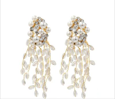 China FASHIONABLE Luxury Rhinestone Crystal Long Tassel Earrings for Women Bridal Drop Dangle Earrings Wedding Jewelry for sale