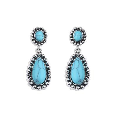 China Boho Turquoise CLASSIC Western Metal Inspired Tear Drop Dangle Earrings For Women Girls for sale