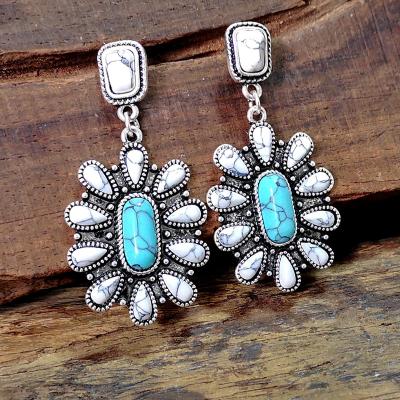 China CLASSIC Bohemian Delicate Flower Turquoise Western Post Gourd Dangle Earrings For Women Girls for sale