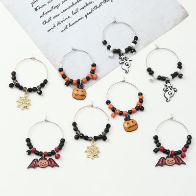 China BOHEMIA Halloween Theme Seed Beads Resin Pumpkin Ghost Bat Dangle Circle Earrings for sale