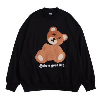 China Anti-pilling New Design Cartoon Teddy Bear Custom Embroidered Long Sleeve Oversized Unisex Sweatshirt for sale