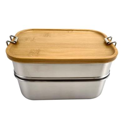 China 2 Layers Sustainable Food Grade Stainless Steel Lid Natural Bamboo Lunch Box Premium Lunch Box Loop for sale