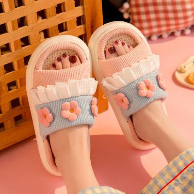 China Fashion Trend Home Single Cotton EVA Thick Platform Flat Soft Hot Selling Canvas Indoor Indoor Bedroom Slips Women Slippers Teenager Girl Teens Slippers for sale