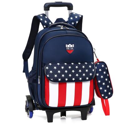 China Waterproof Durable Kids Trolley School Bags Rolled Backpack For Boys Girls for sale