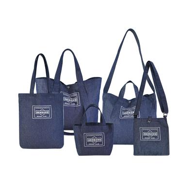 China Custom Printed Logo Eco-Friendly Wholesale Blue Jean Canvas Custom Denim Tote Bag for sale