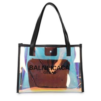 China Eco-friendly fashion colorful laser pvc bag beach tote bag with printing logo for sale