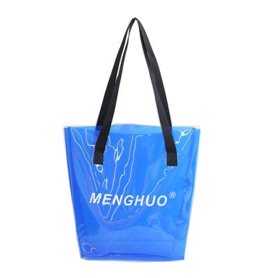 China Handled Transparent Plastic Handbags Beach Shoulder Bag Women Trend Personality Clear Tote Jelly Color PVC Bag Large Capacity for sale