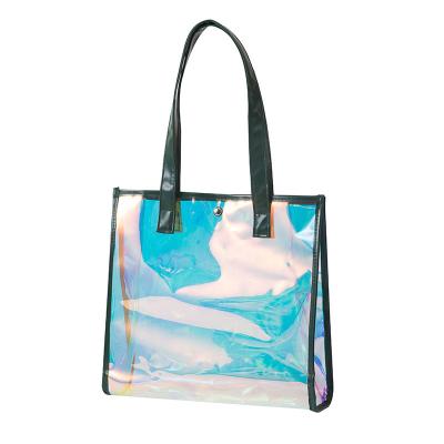 China Iridescent Laser Beach Bag Tote Bag Hologram Rainbow Bag TPU Shiny Holographic Handbag Eco-friendly for sale