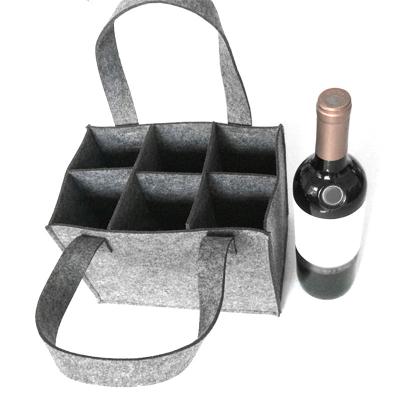 China Eco-friendly Gray Reusable Wine Bottle Carriers 6 Dark Bottles Felt Wine Bottle Tote Bag for sale