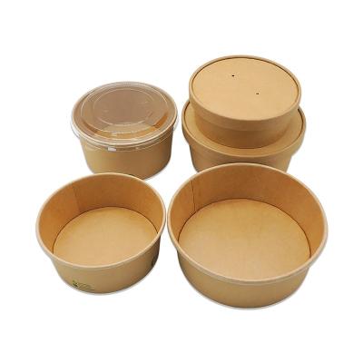 China Wholesale 1000ml Disposable Customized Printing Waterproof Kraft Paper Salad Bowl Rice Paper Bowl With Lids for sale