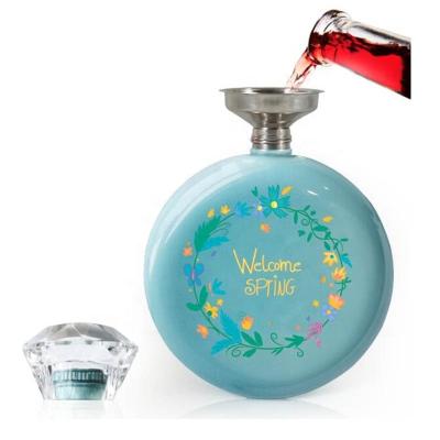 China Liquor When Stainless Steel 5oz Glitter Powder Paint Round Hip Flask With Acrylic Lid for sale