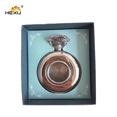 China Novelty 5oz Fancy Round Stainless Steel Bottle Hip Clear Glass Lined Flask for sale