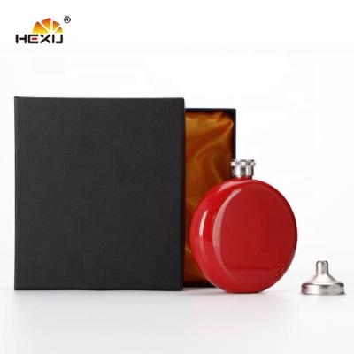 China Novelty Stainless Steel Color Paint 3oz Red Round Hip Mini Bottle In Gift Box for sale