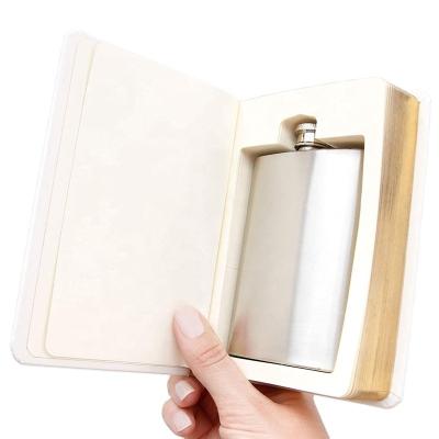 China Novelty 4oz Metal Printed Solid Stainless Steel Hip Sanding Flasks Packed In A Book for sale