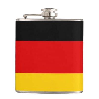 China New Arrival National Flag Leather Wrapped Stainless Steel 6oz Flexible Hip Flask for sale