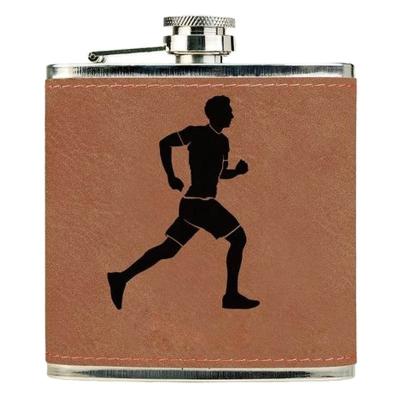 China 6oz Eco - Friendly Stainless Steel Brown Personalized Hip Flask Leather Wrapped for sale