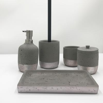 China 6 Pieces Hotel Bathroom Decor Home Accessory Cement Products Gray Bath Set Sustainable Pieces for sale