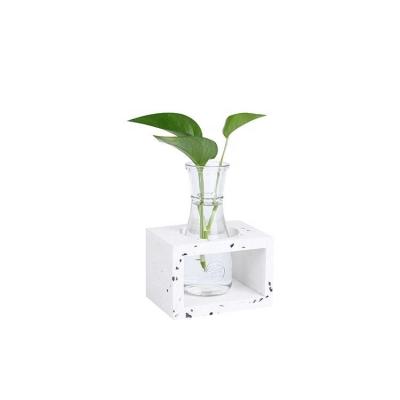 China Home Eco - Friendly Table Cement Polystone Decorative Small Flower Vase With Glass Bottle for sale