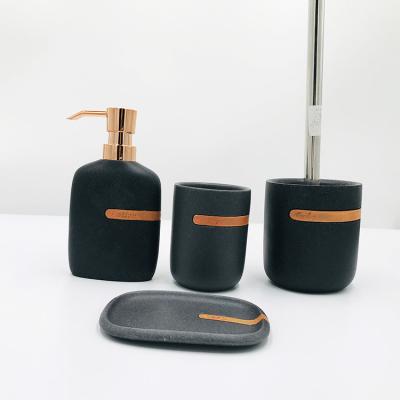 China Sustainable OEM Natural Bath Set New Modern 5 Star Hotel Resin Matte Black Bathroom Accessory for sale